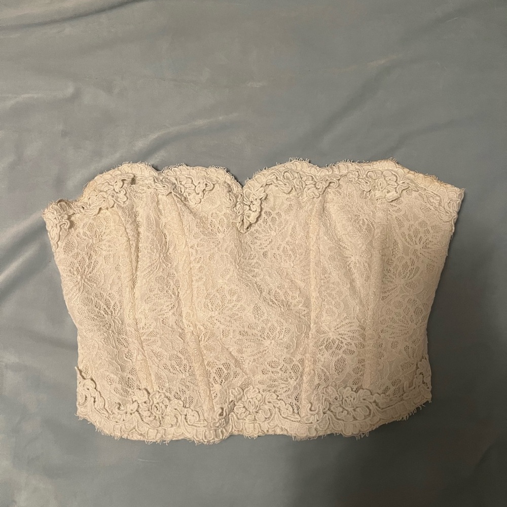 Loveshack Fancy Lace Strapless Cream Bustier Top